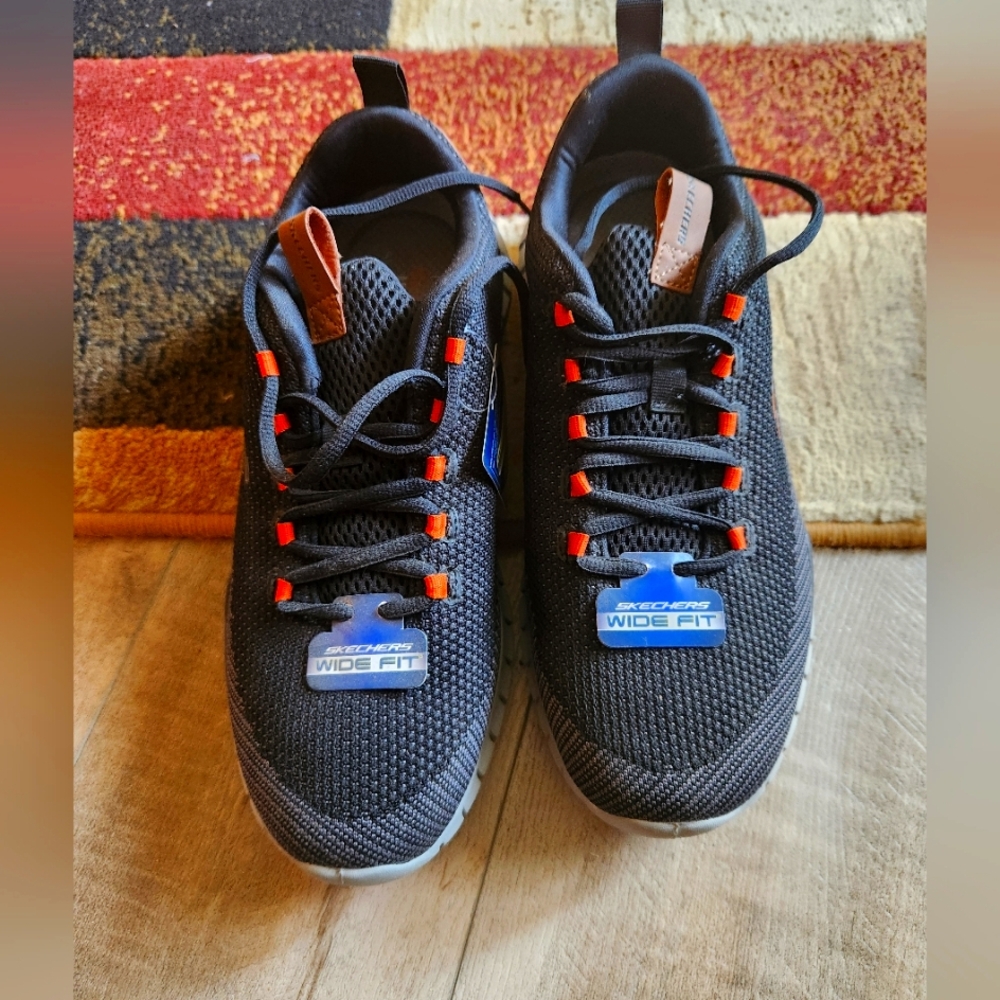 Skechers Black and Orange Wide Fit Sneakers